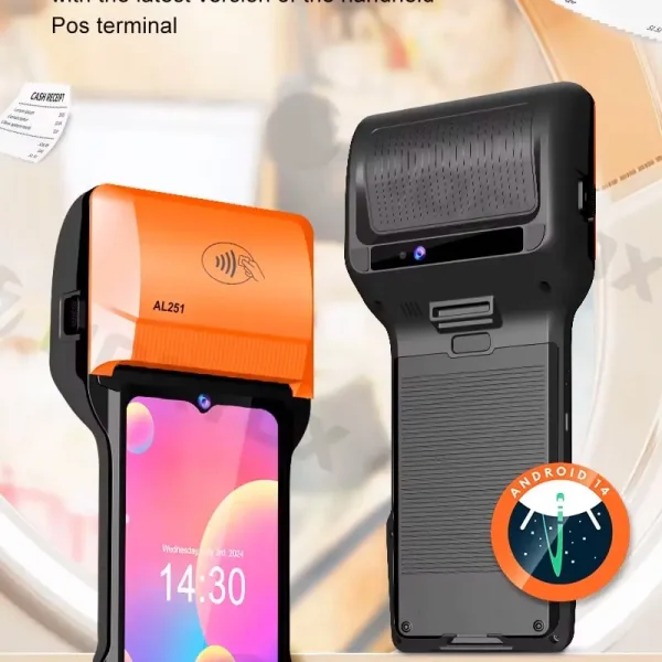Android 14 POS Terminal AL251 3GB-32GB 6.5″ Mobile POS with 80mm Thermal Printer Dual SimWifi KSA ZATCA QR Invoicing App Saudi